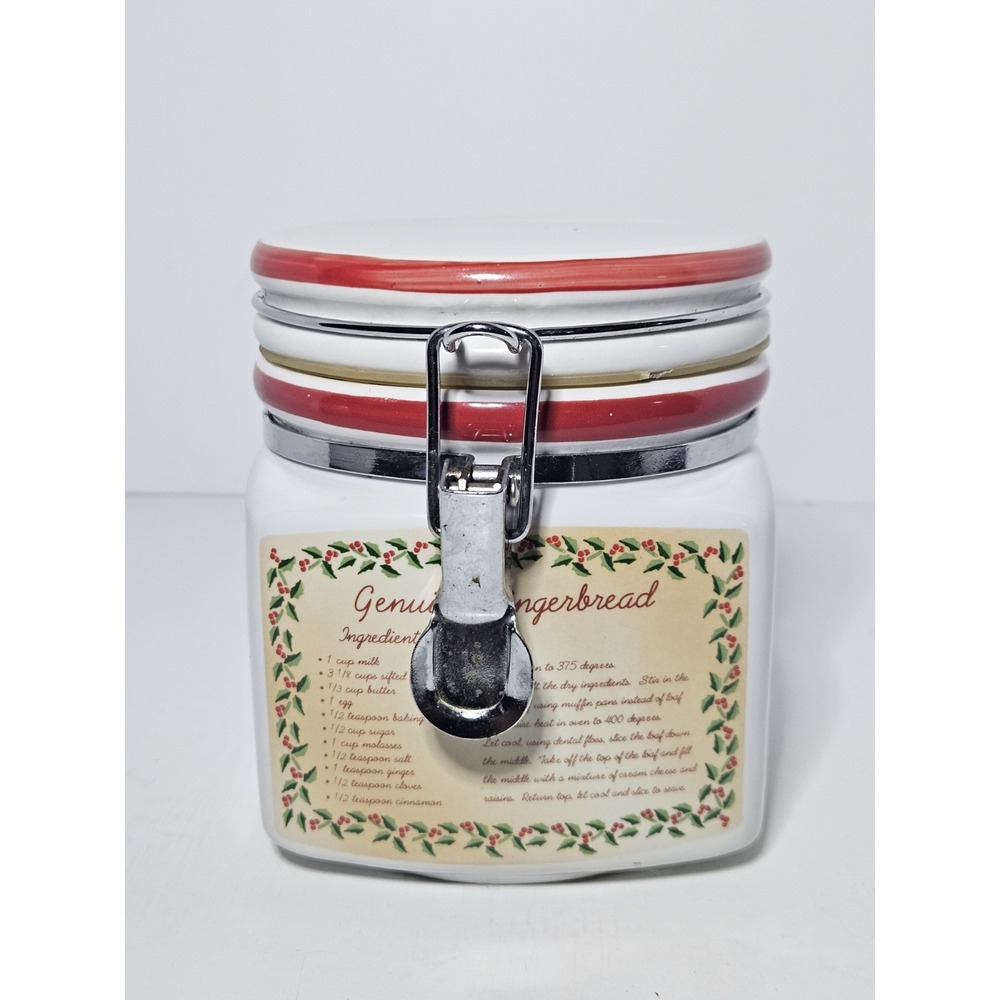 Gingerbread Recipe Ceramic Canister Jar Airtight Locking Lid Vintage 5"